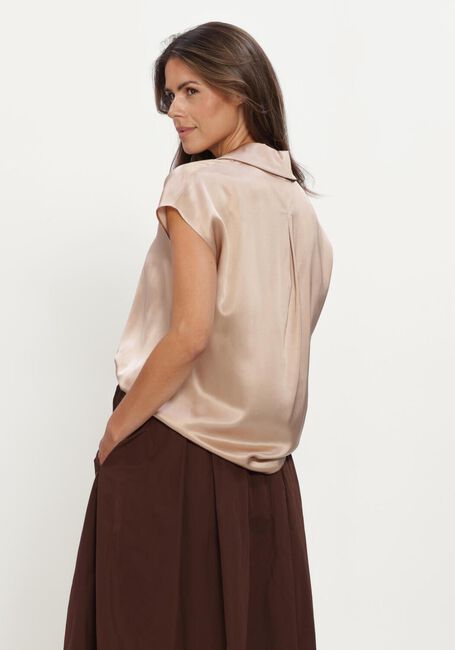 Beige LUISA CERANO Top KURZARM-SEIDENBLUSE - large