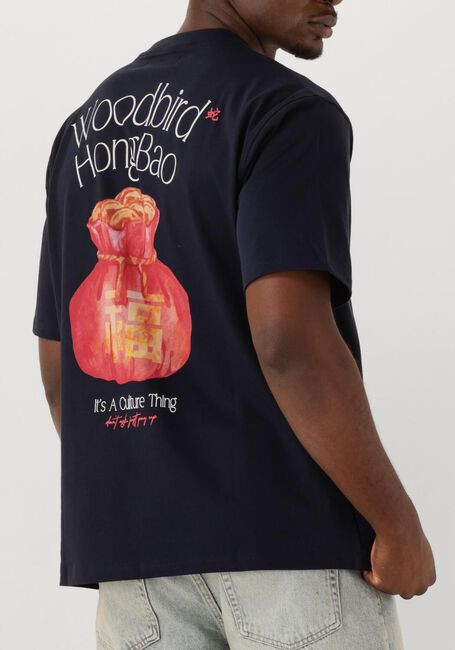 Donkerblauwe WOODBIRD T-shirt WBBAINE HONGBAO TEE - large