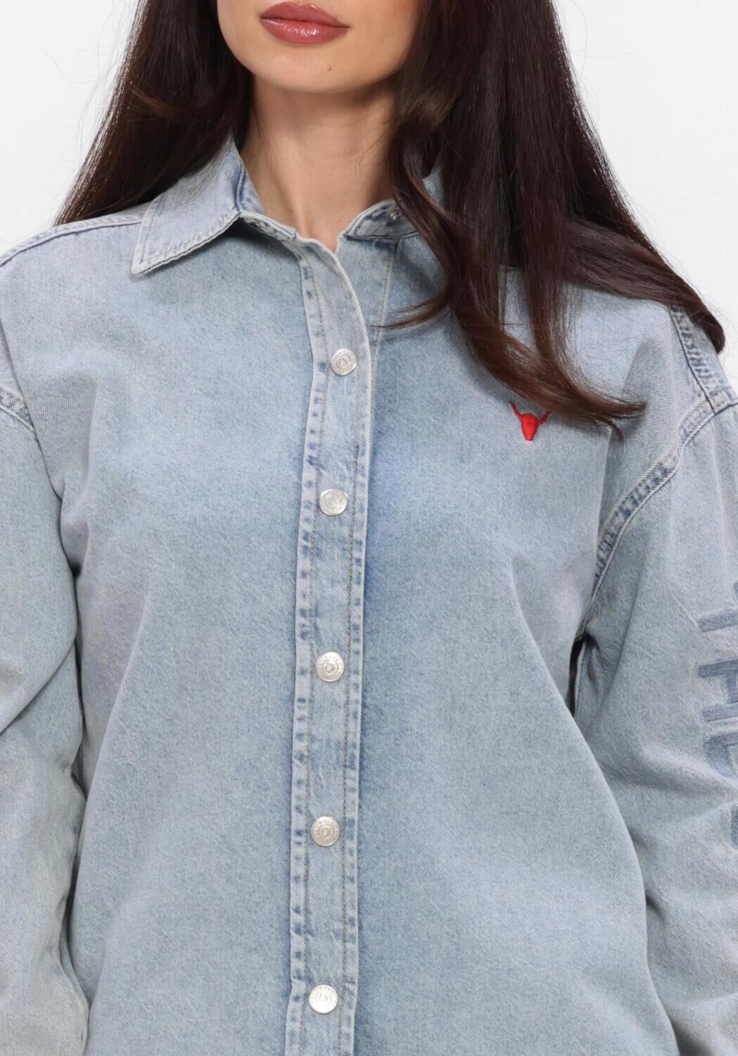 Lichtblauwe ALIX THE LABEL Blouses LADIES WOVEN FLOWY DENIM OVERSIZED BLOUSE - large