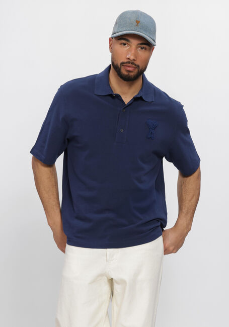 Blauwe AMI PARIS Polo BOXY FIT POLO WITH AMI DE COEUR KNITTED PATCH - large