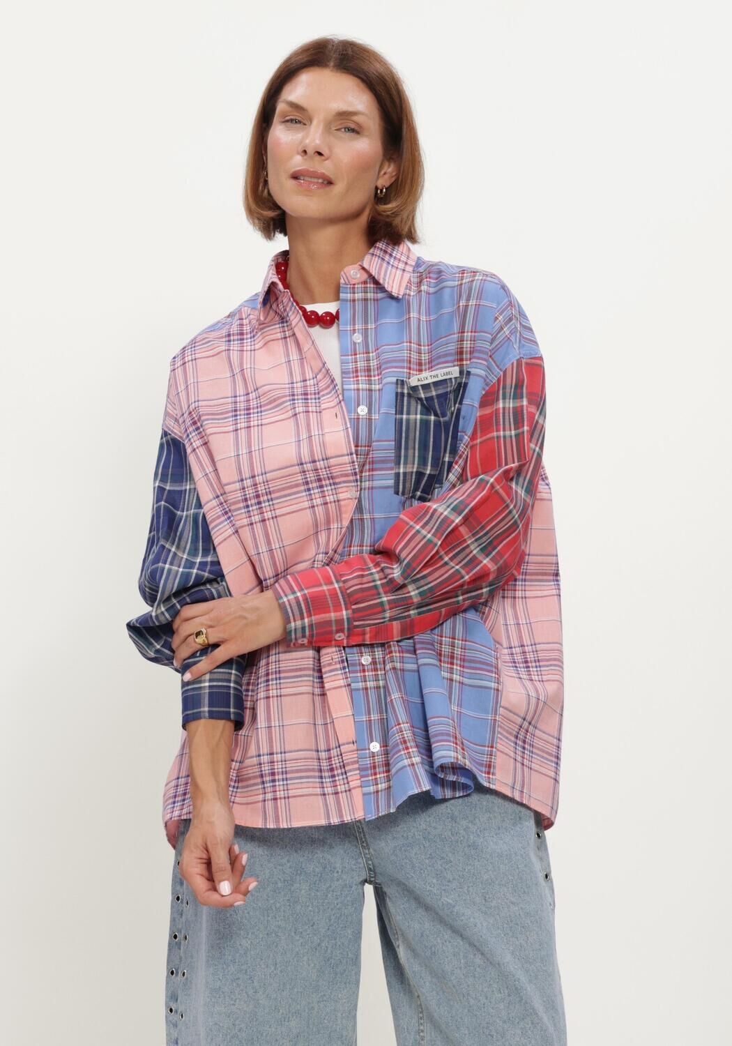 Multi ALIX THE LABEL Blouses LADIES WOVEN CHECK MIX BLOUSE - large