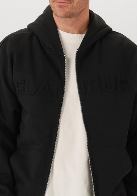 Zwarte FLANEUR Truien/vesten EMBOSSED ZIP UP HOODIE - large