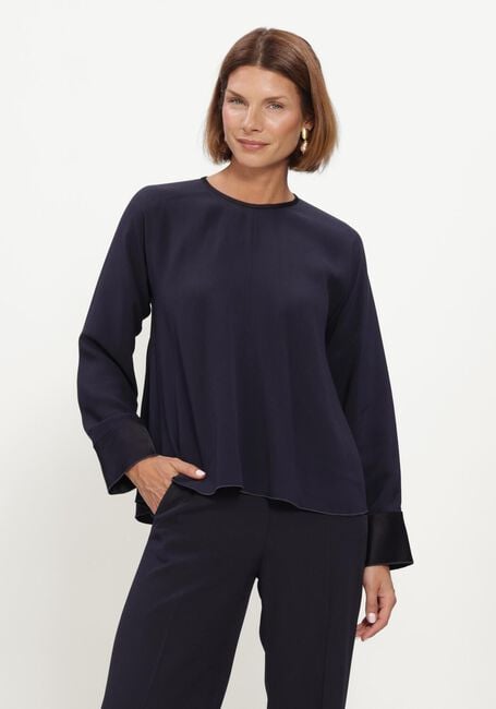 Donkerblauwe FORTE FORTE Top ENVERS SATIN LONG SLEEVE TOP - large