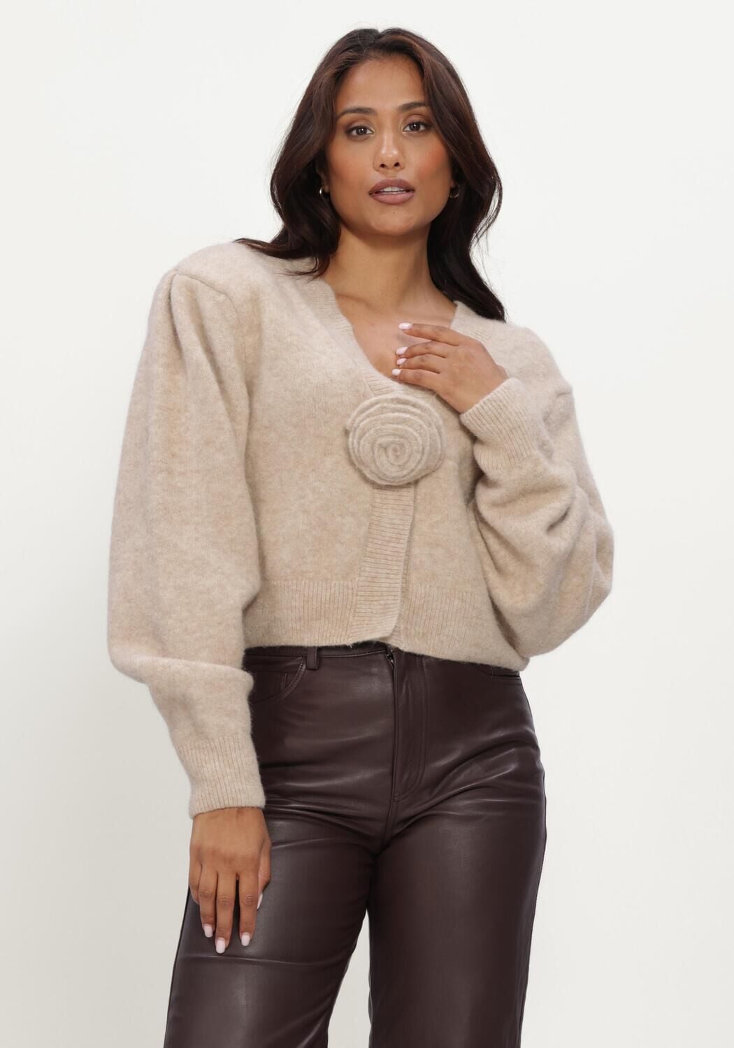 Beige ROTATE Vest KNIT FLOWER CARDIGAN - large