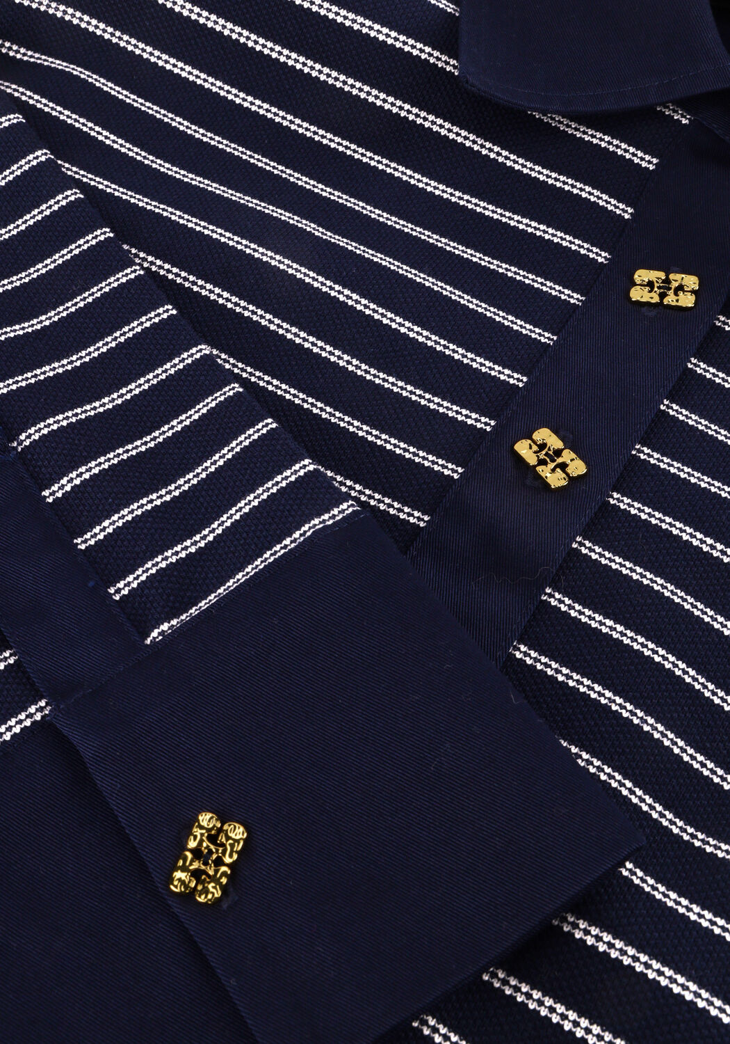 Donkerblauwe GANNI Trui SINGLE PIQUE PEPLUM POLO - large