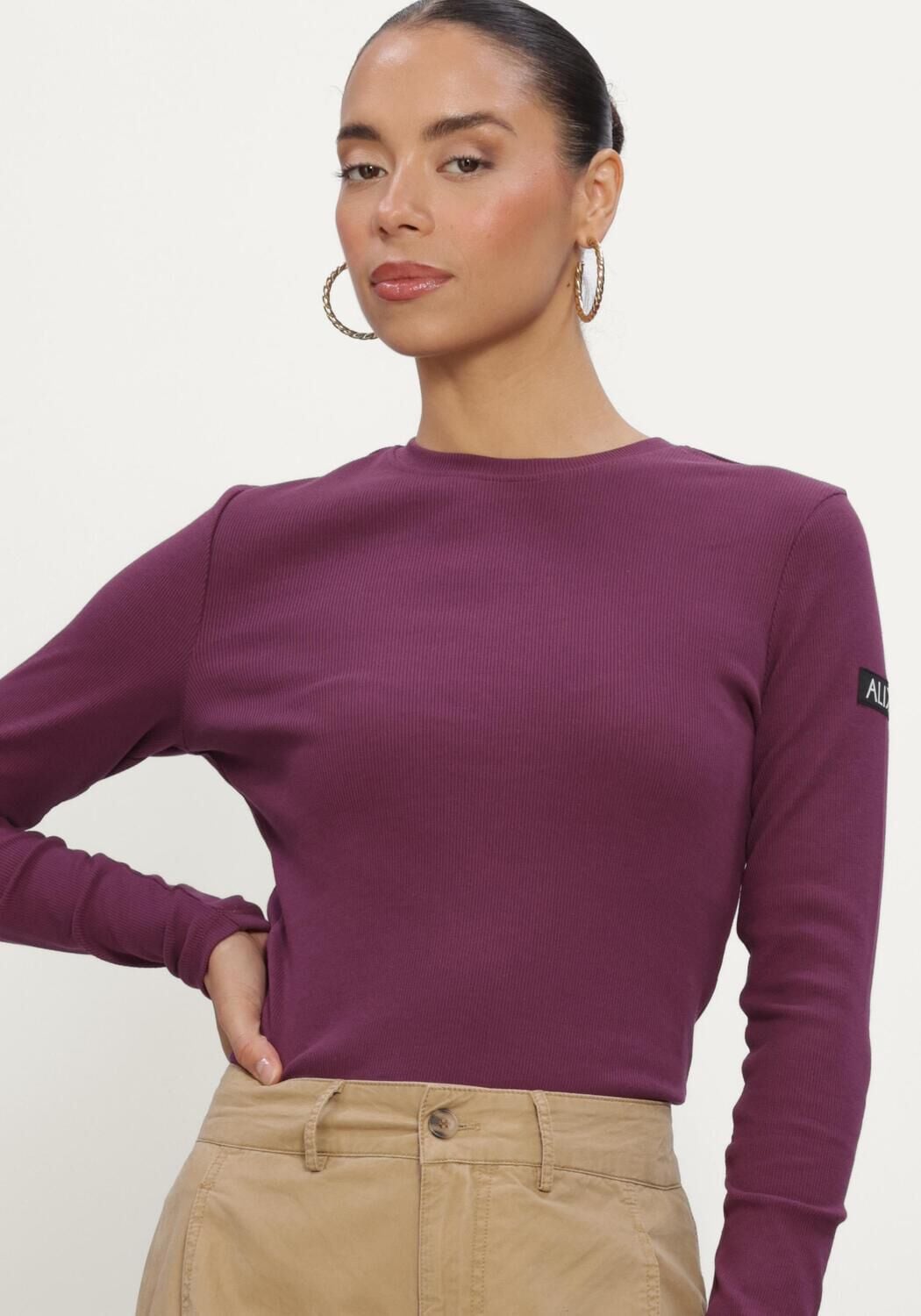 Bordeaux ALIX THE LABEL Tops & T-shirts LADIES KNITTED RIB LONGSLEEVE T-SHIRT - large
