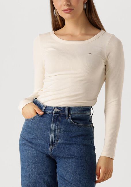 Beige TOMMY HILFIGER Top SLIM 5X2 RIB O-NK LS - large