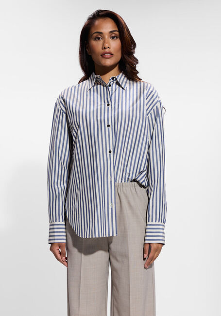 Blauwe FORTE FORTE Blouses CHIC STRIPED TAFFETAS MASCULINE SHIRT - large