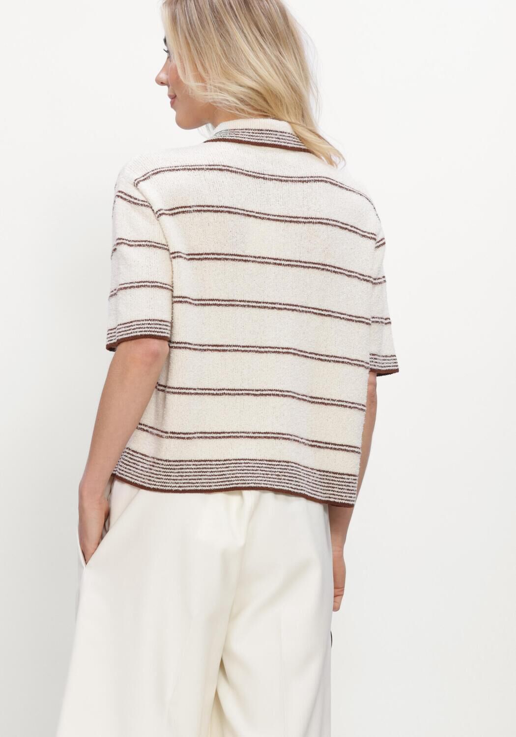 Creme ROHE Polo TOWELLING STRIPED POLO - large