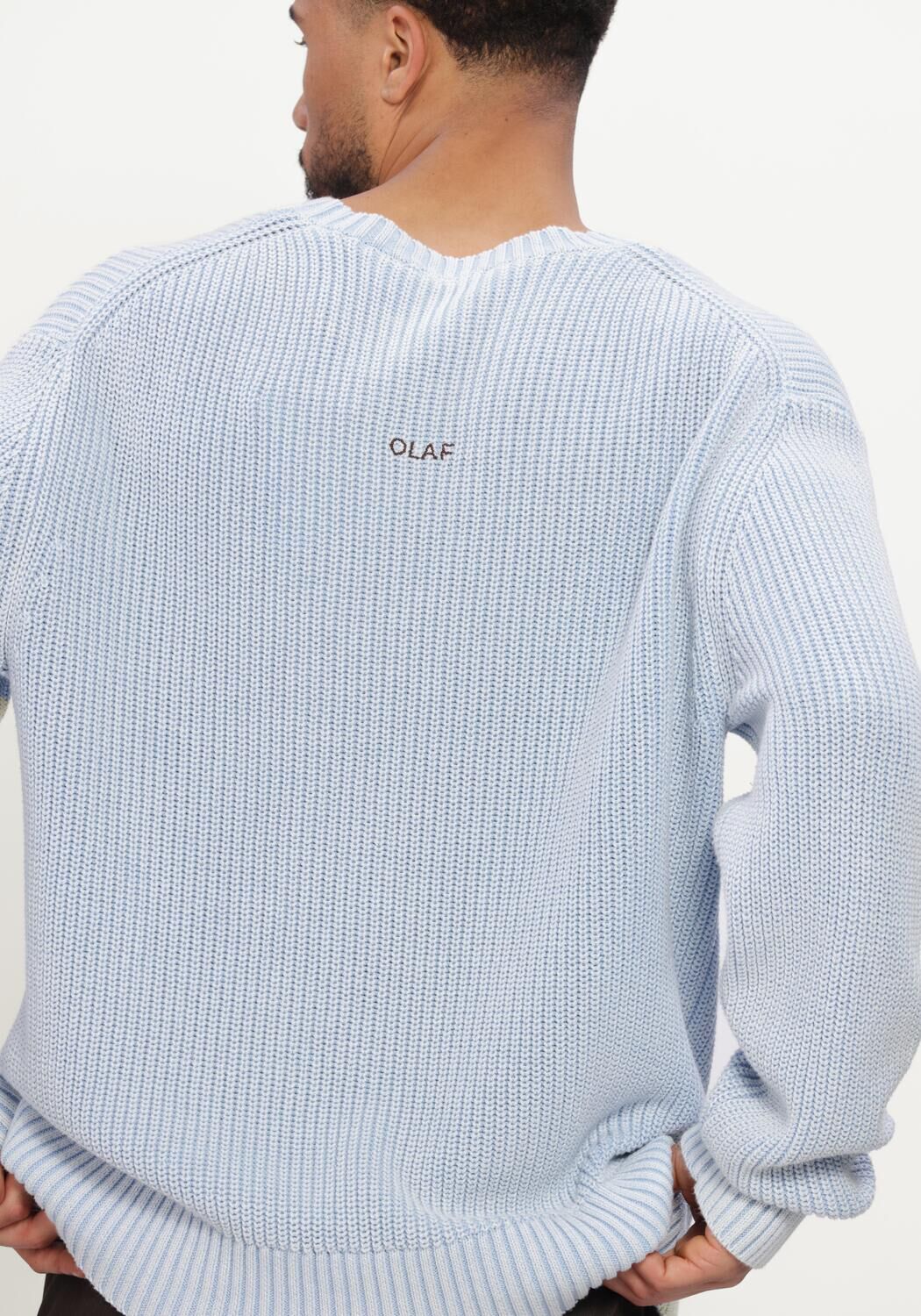 Lichtblauwe OLAF HUSSEIN Trui WASHED KNITTED ESSENTIAL CREW NECK - large