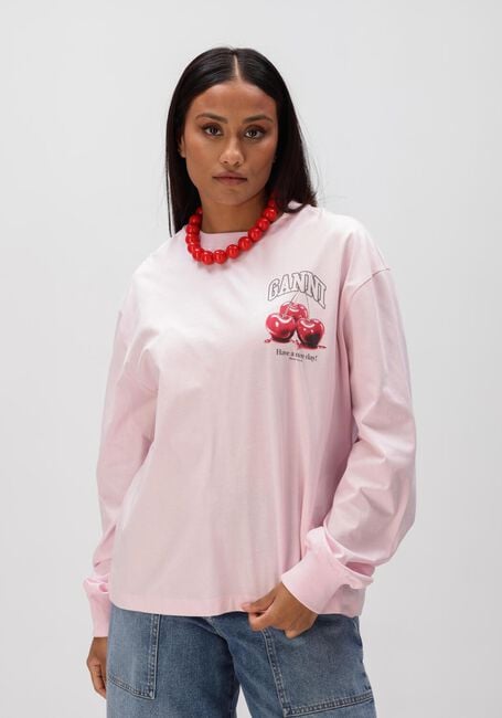 Lichtroze GANNI Trui BASIC COTTON JERSEY LONG SLEEVE - large