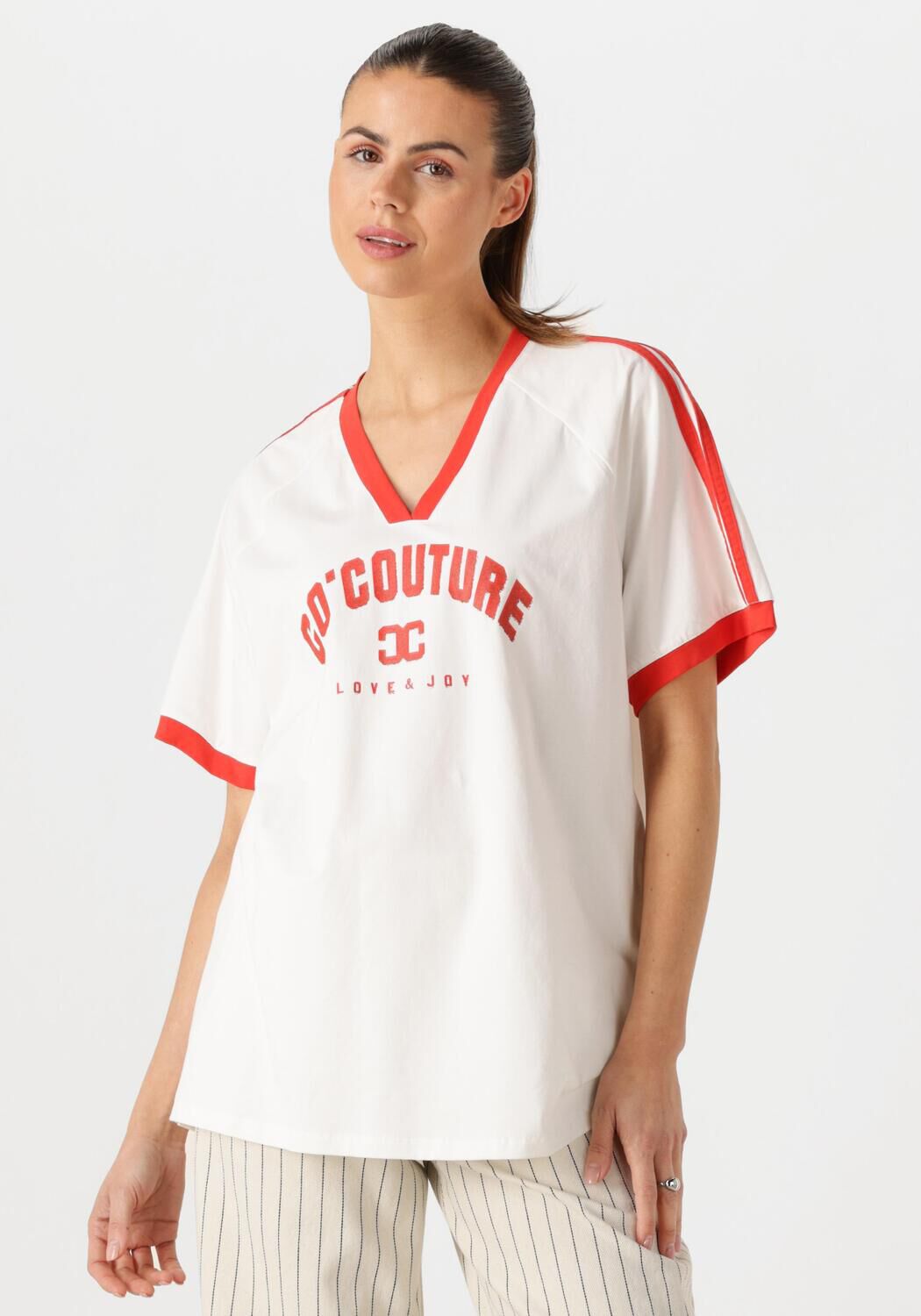 Co'Couture T-Shirt Dames Siaracc Oversize Sporty V-tee, Maat: L, Kleur: Wit