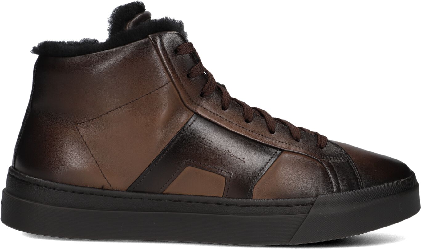 Santoni Hoge Sneakers Heren Led Vacht Mid Sneaker, Maat: 45,5, Materiaal: Leer, Kleur: Bruin