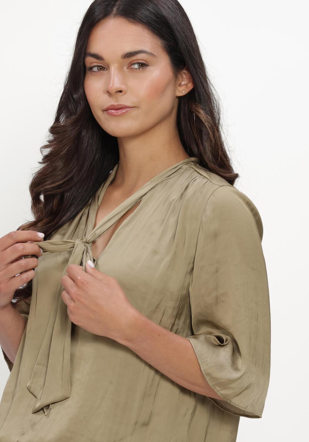Khaki LUISA CERANO Top SATIN-BLUSE MIT SCHLUPPE - large