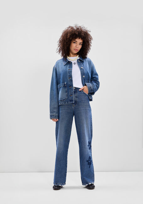 Blauwe OLAF HUSSEIN Wijde broek MONOGRAM DENIM PANT - large