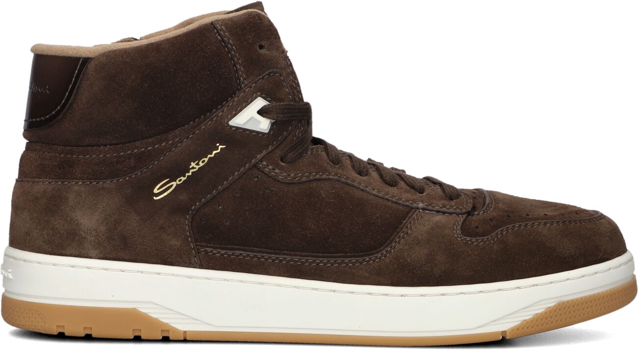 Santoni Hoge Sneakers Heren Sue Hightop Sneaker, Maat: 45,5, Materiaal: Suède, Kleur: Bruin