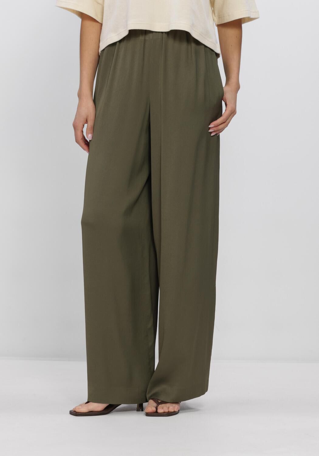 Drykorn Wijde Broek Dames Tweezer, Maat: 28, Kleur: Khaki afbeelding 1
