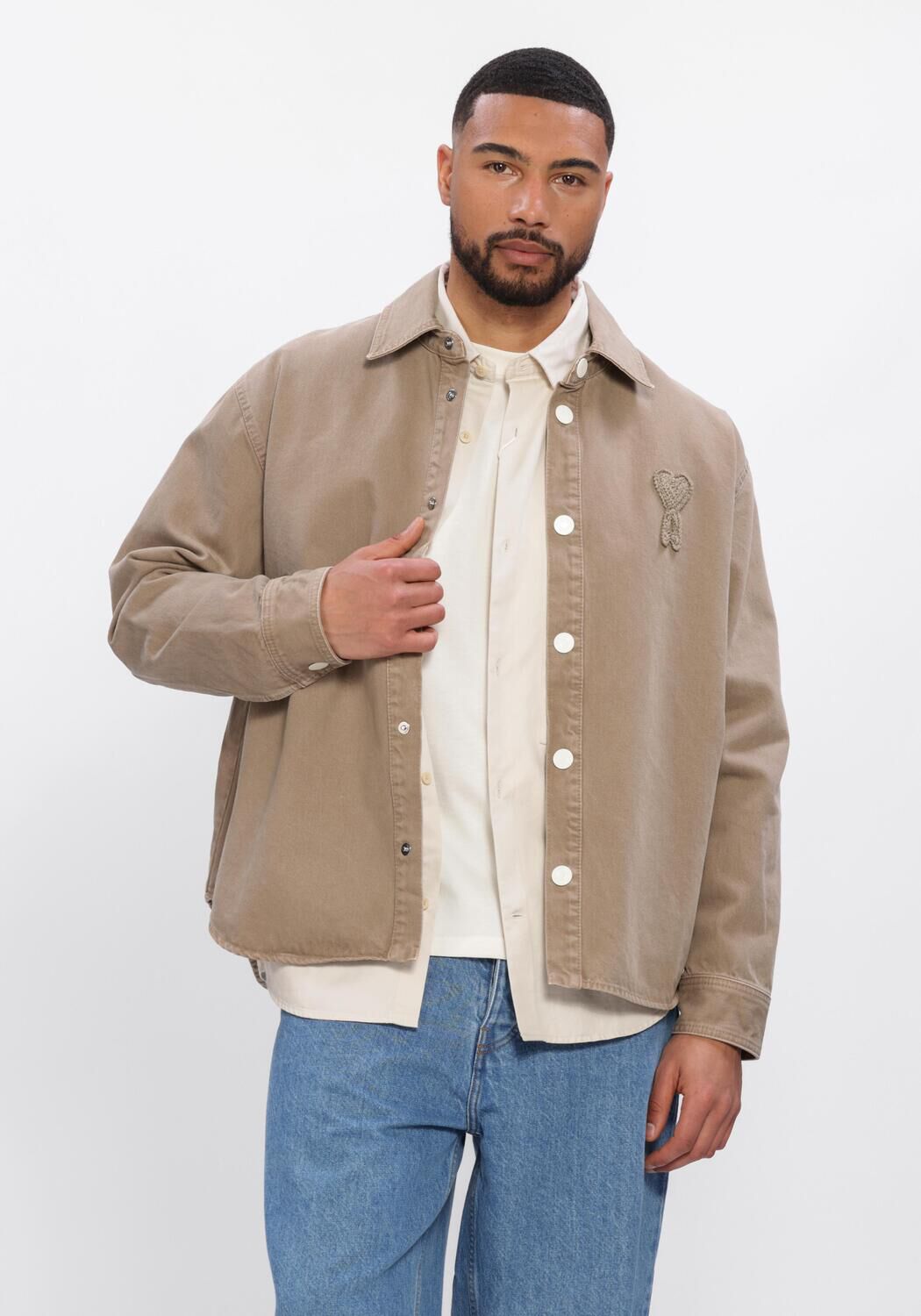 Beige AMI PARIS Overshirts OVERSHIRT WITH KNITTED AMI DE COEUR - large