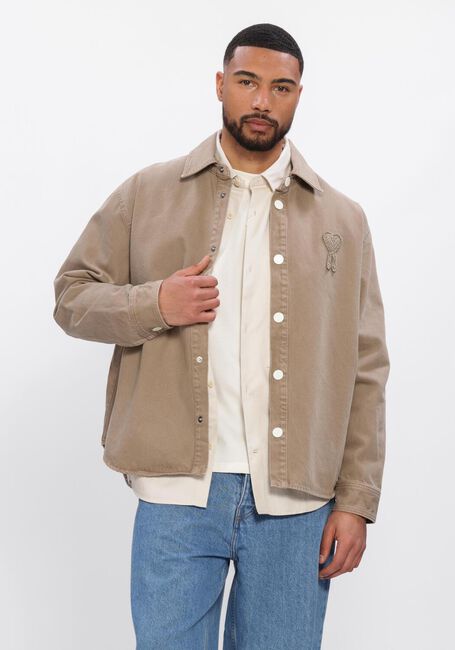 Beige AMI PARIS Overshirts OVERSHIRT WITH KNITTED AMI DE COEUR - large