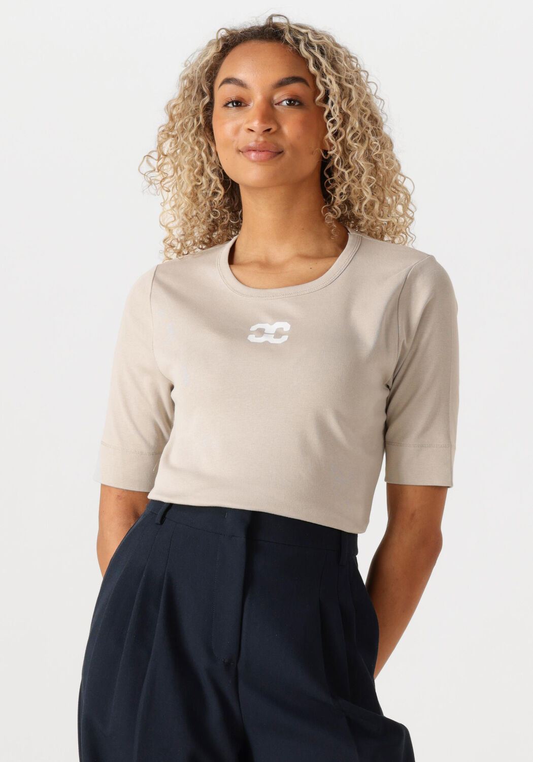 Co'Couture T-Shirt Dames Grannycc Logo Tee, Maat: S, Kleur: Beige