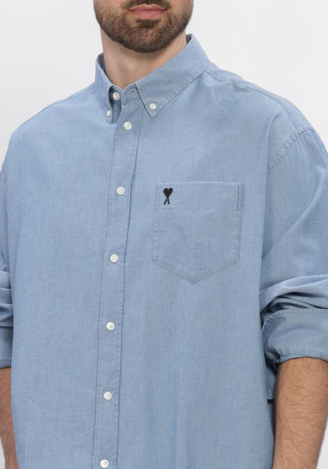 Blauwe AMI PARIS Casual overhemd LONG SLEEVE BOXY SHIRT WITH BUTTON DOWN COLLAR AND EMBROIDERED ADC - large