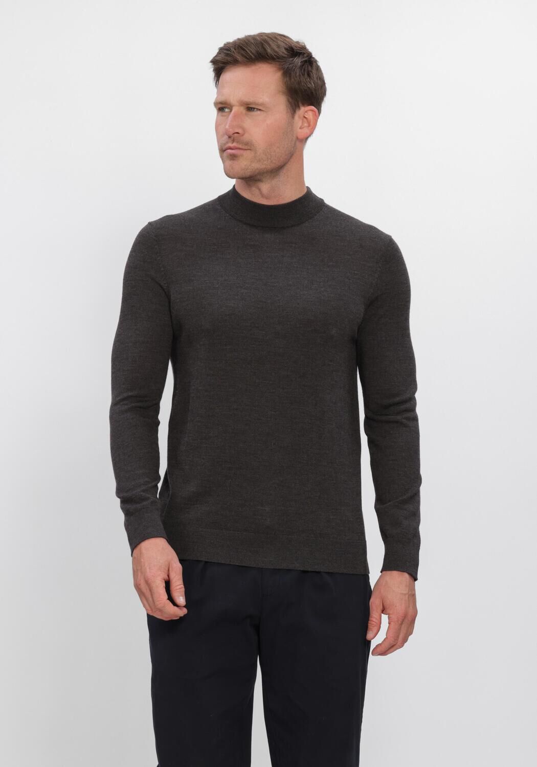 Donkergrijze PROFUOMO Trui PULLOVER MOCK NECK EXTRAFINE MERINO - large