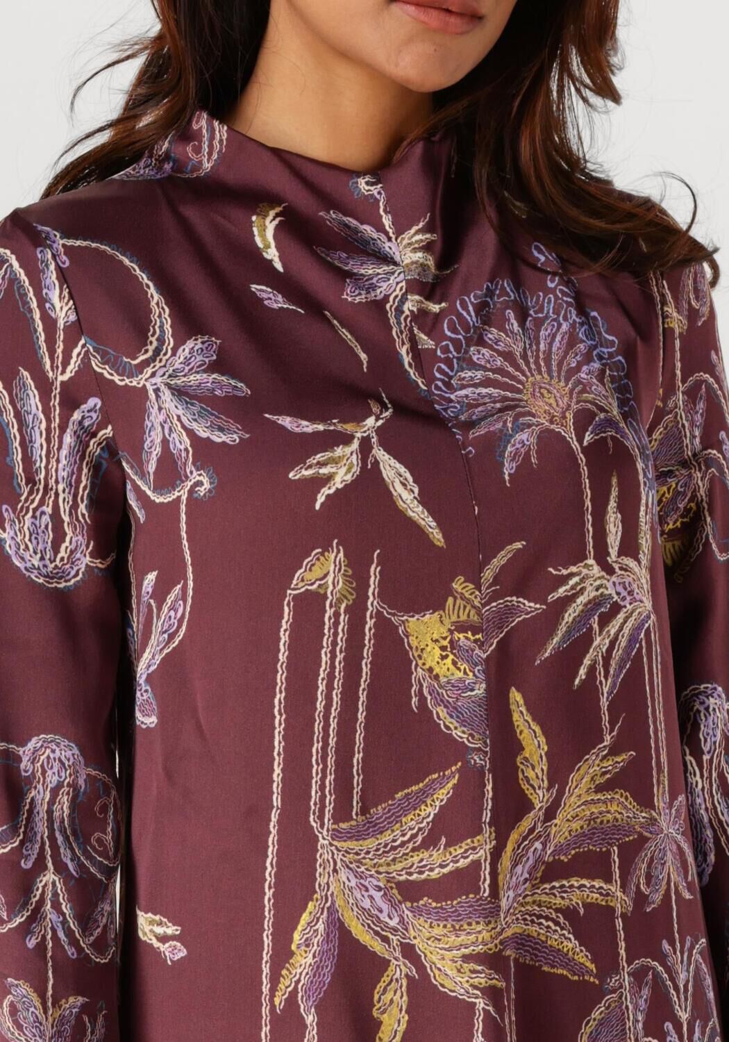 Bordeaux FORTE FORTE Maxi jurk SOGNI PRINT ENVERS SATIN LONG SLEEVES DRESS - large