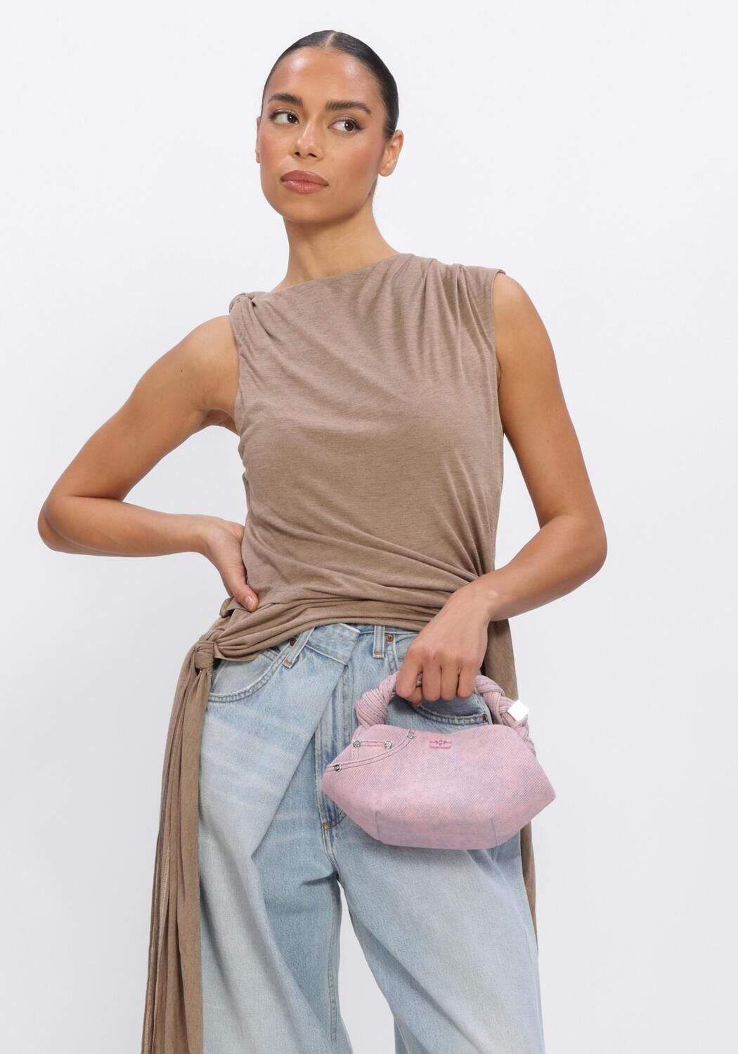 Beige GANNI Top DRAPED KNOT DETAILING TOP - large