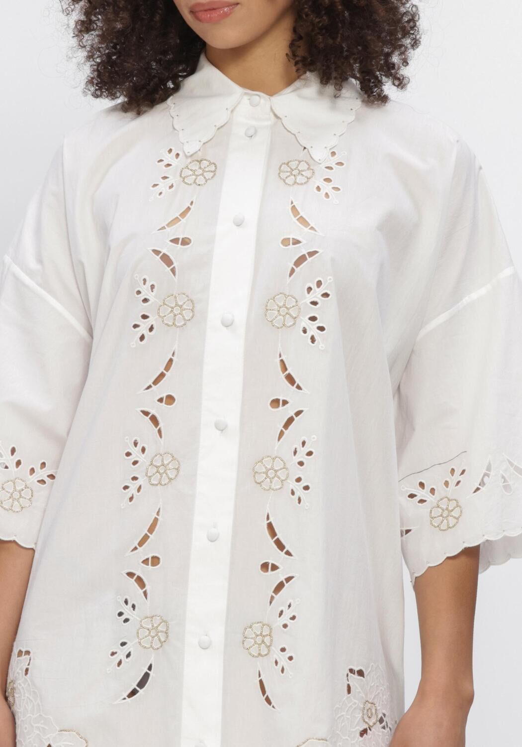 Witte FORTE FORTE Jurken LACE AND GLASS POPLINE BELTED SHIRT - large