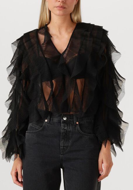 Zwarte DANTE6 Blouses PHORA TULLE RUFFLED TOP - large