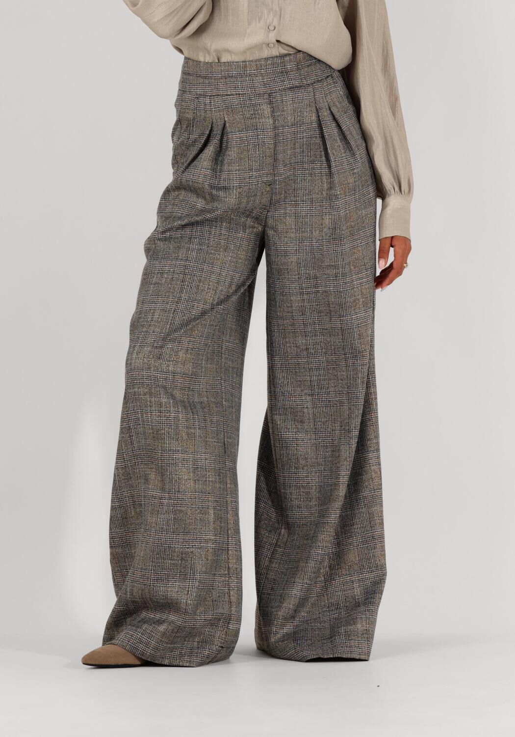 AAIKO Pantalon Dames Frederique Tweed Vis 540, Maat: L, Kleur: Zwart