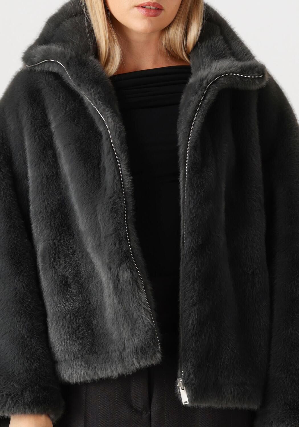 Donkergrijze STUDIO AR Faux fur jas MARA - large