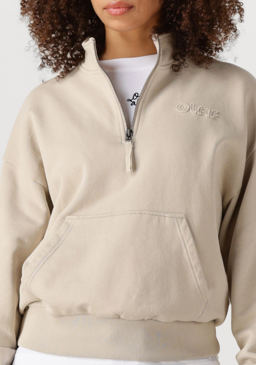 Beige OLAF HUSSEIN Trui WMN RETRO LOGO HALF ZIP SWEAT - large