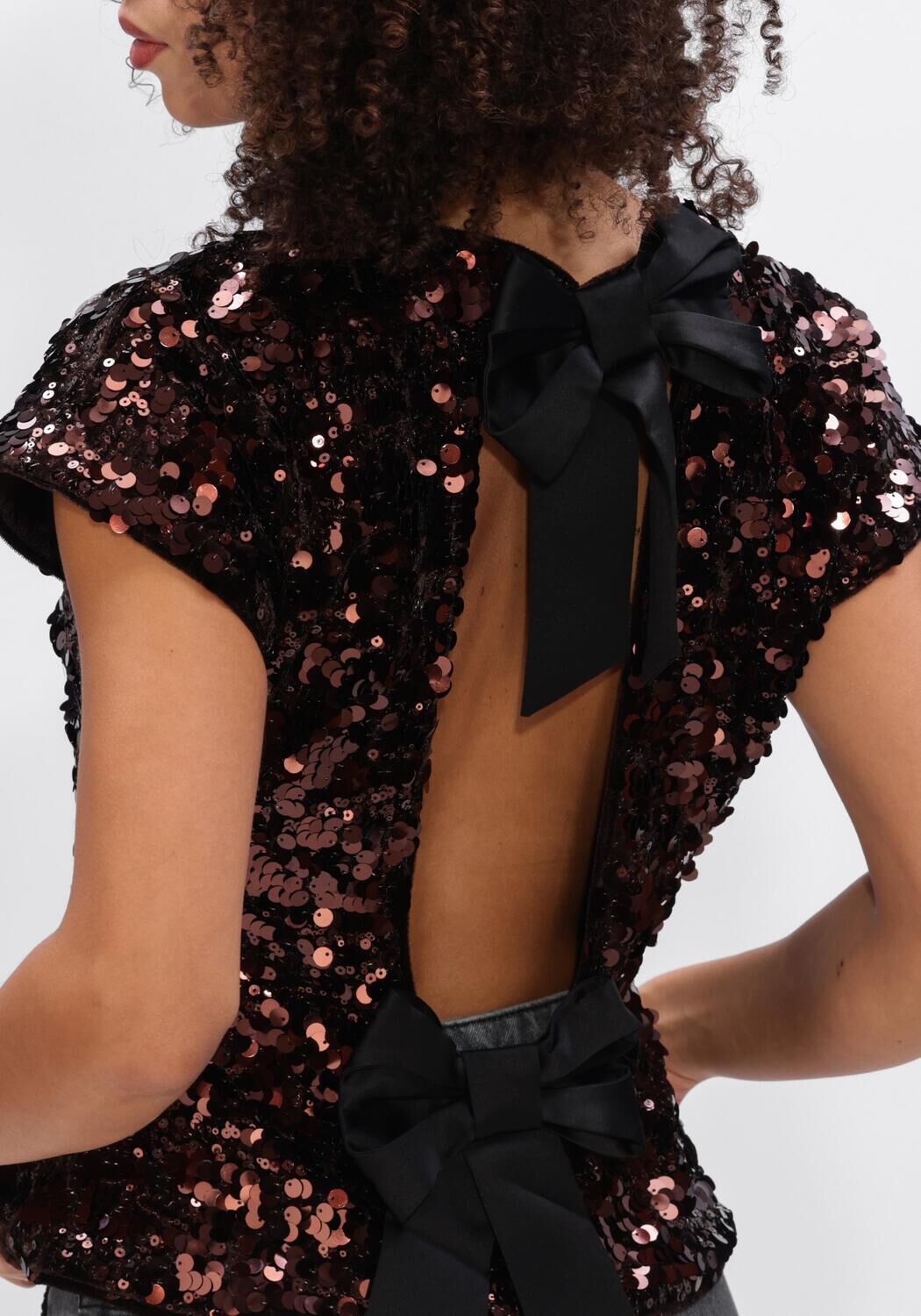 Zwarte GANNI Top VELVET SEQUINS TOP - large