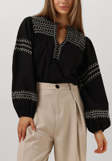 Zwarte SUMMUM Top TOP EMBROIDERED COTTON POPLIN - large