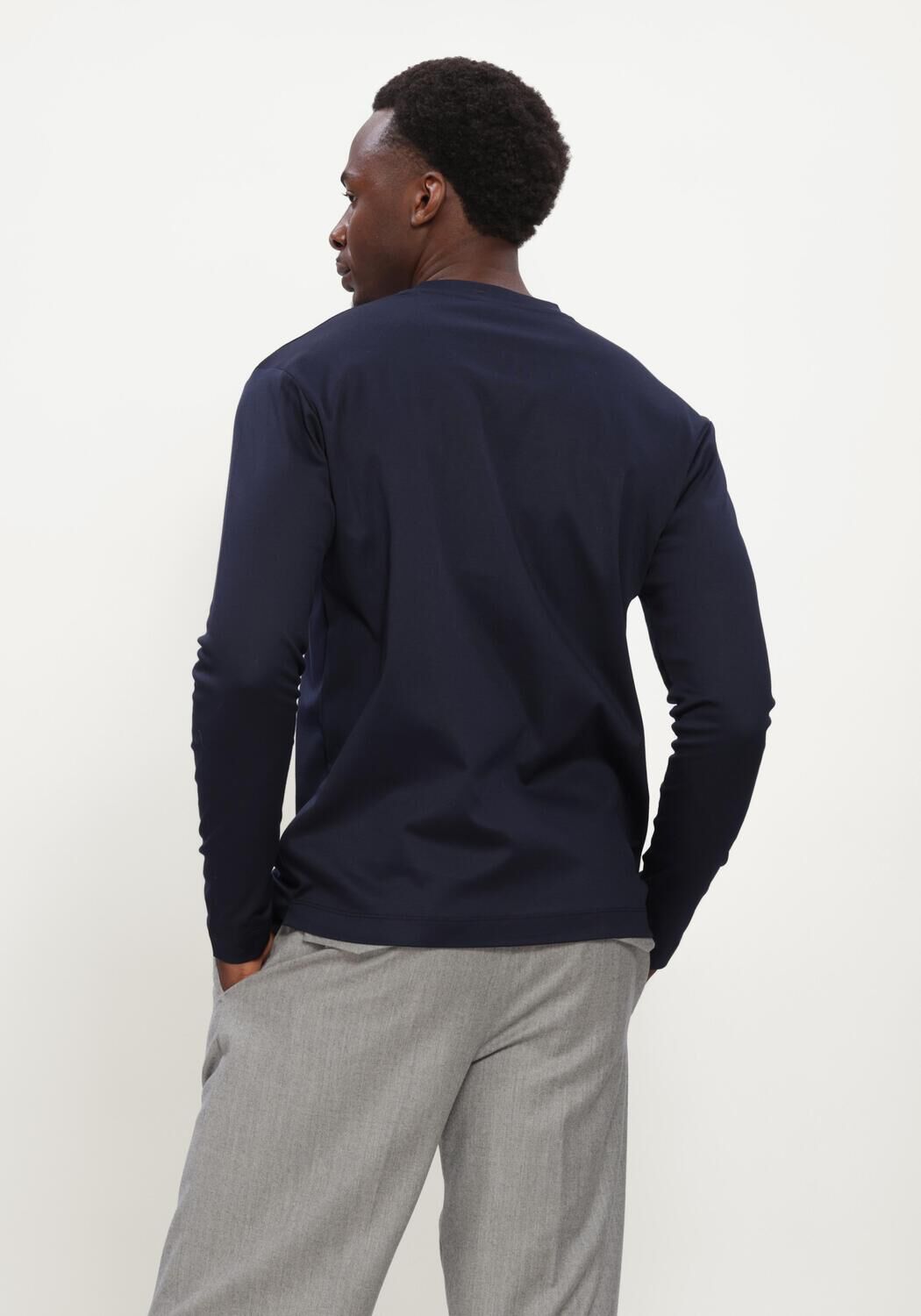 Donkerblauwe VALENZA T-shirt INTERLOCK SUPIMA T-SHIRT L/S - large