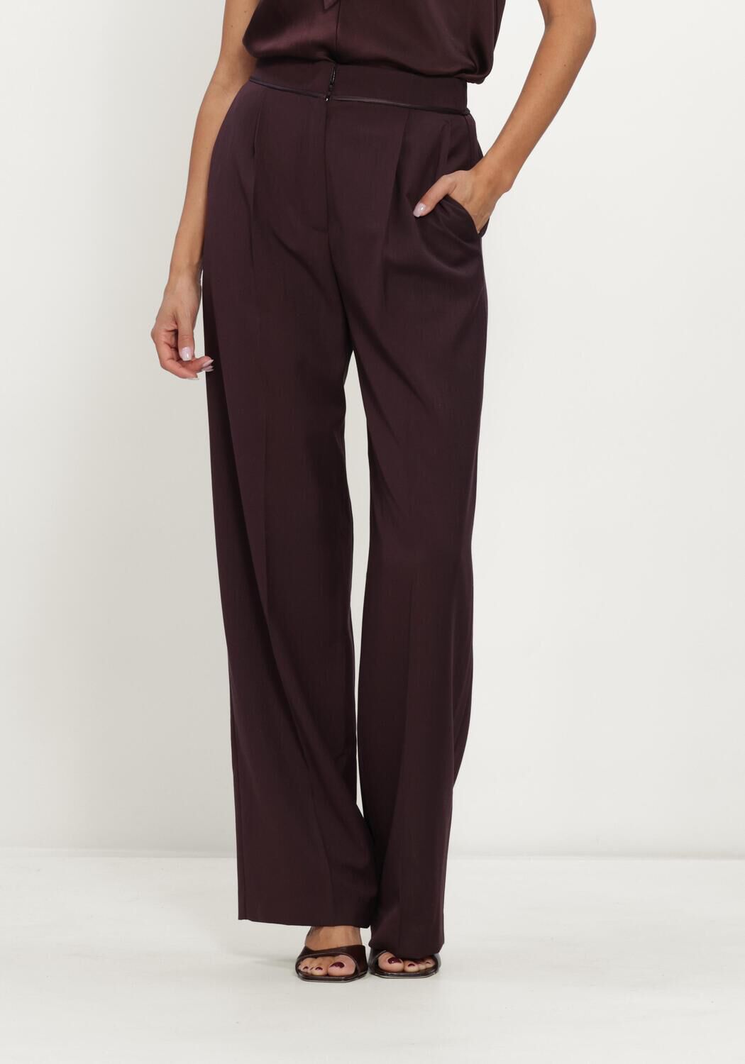 Bordeaux FORTE FORTE Broeken GRAIN DE POUDRE HIGH WAIST PANTS - large