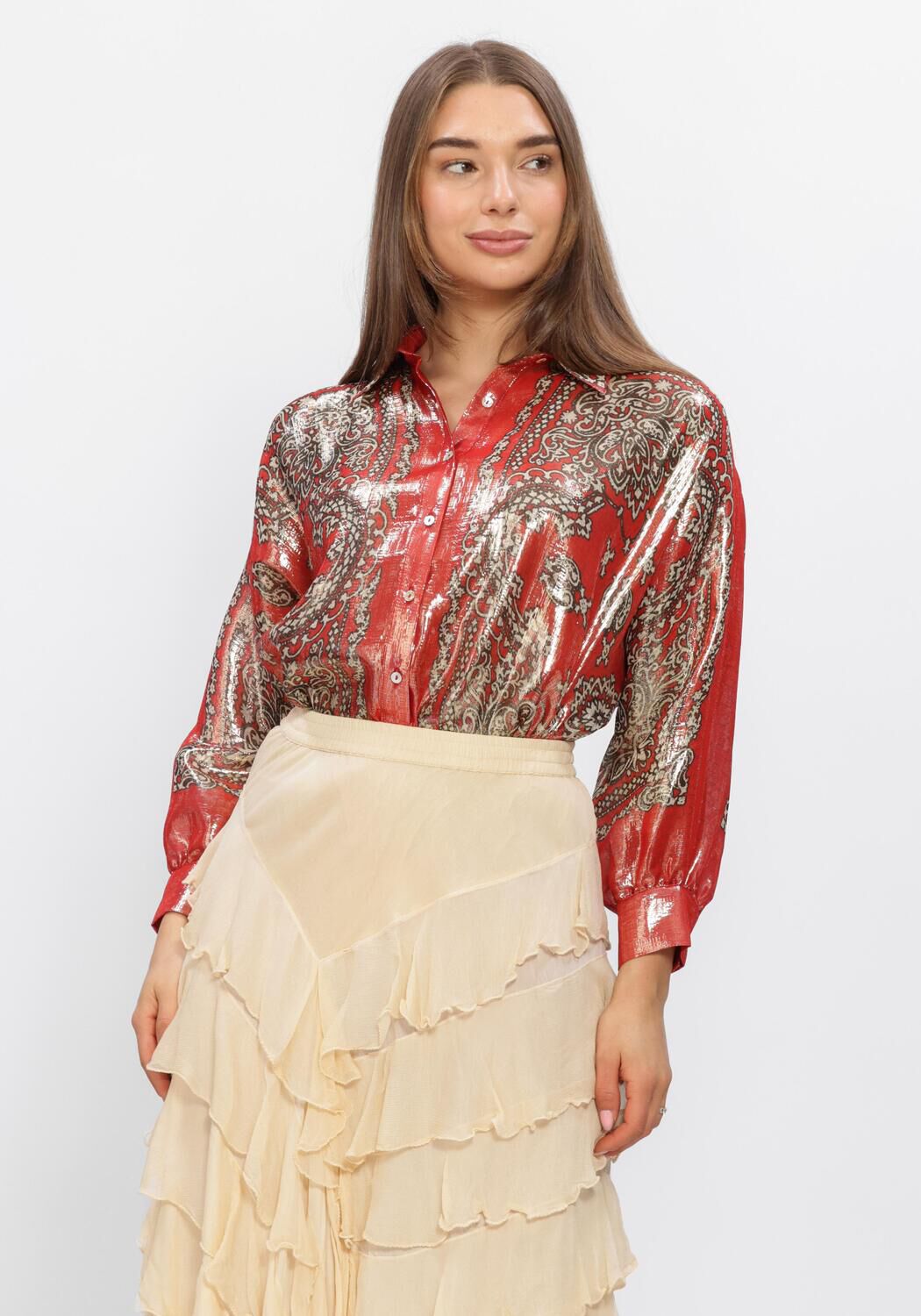 Mes Demoiselles Blouse Dames Glamour, Maat: XS/S, Kleur: Rood afbeelding 1