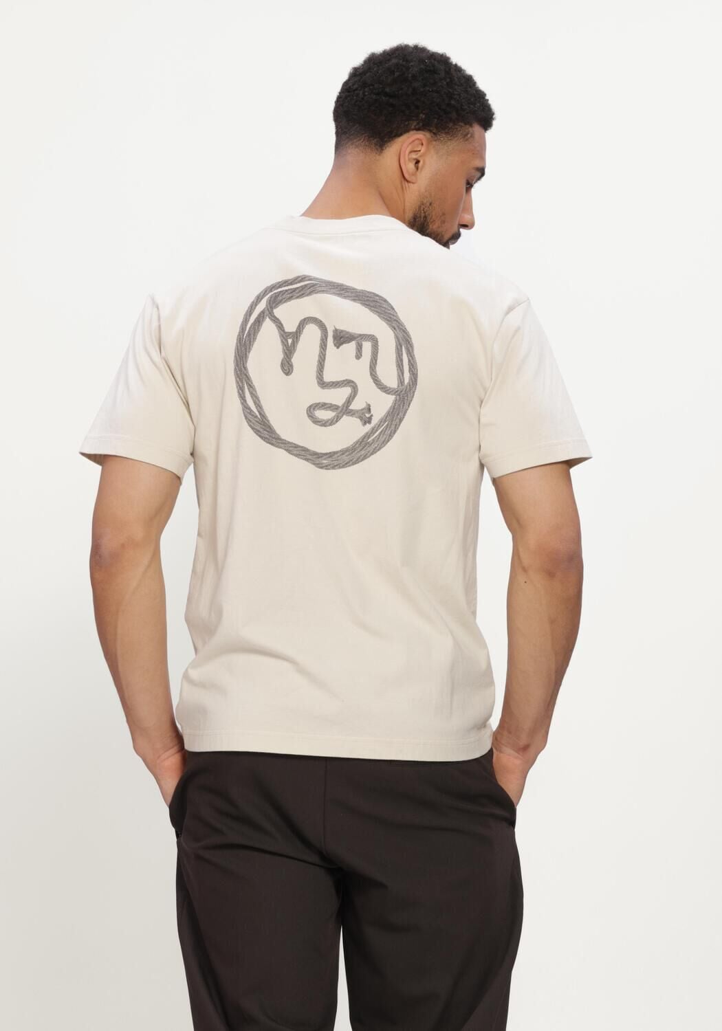Beige OLAF HUSSEIN T-shirt LASSO FACE TEE - large