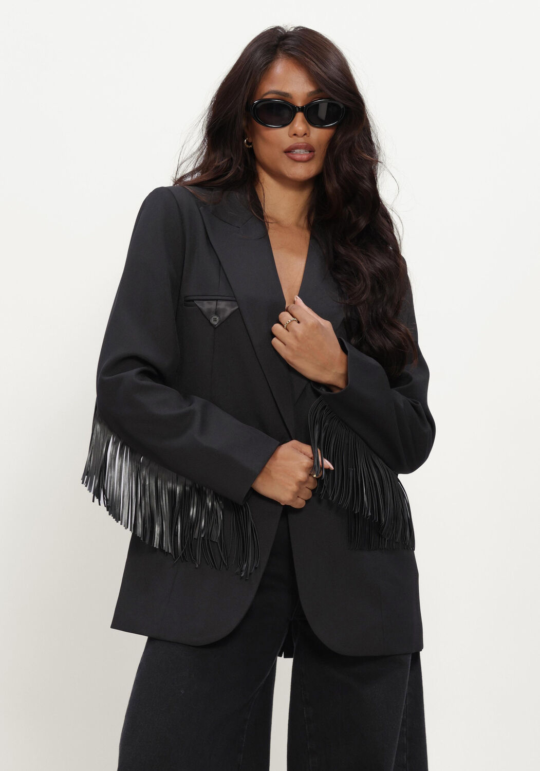 Zwarte HAUTE L'AMITI&Eacute; Blazer PREMIERE FRINGE BLAZER - large