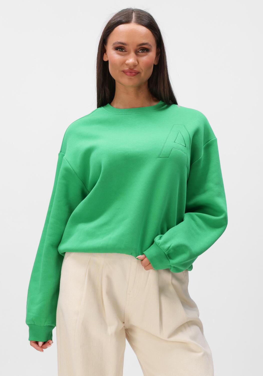 Alix the Label Sweater Dames Ladies Knitted Embroidered A Sweater, Maat: XS, Kleur: Groen afbeelding 1
