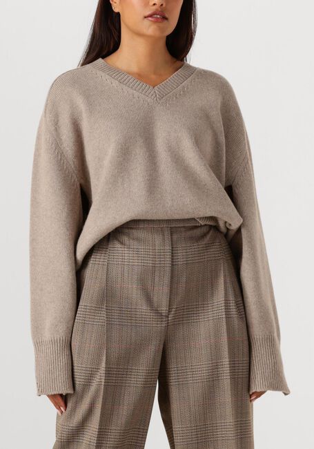 Taupe ROHE Trui CAPE V NECK WRAP JUMPER - large