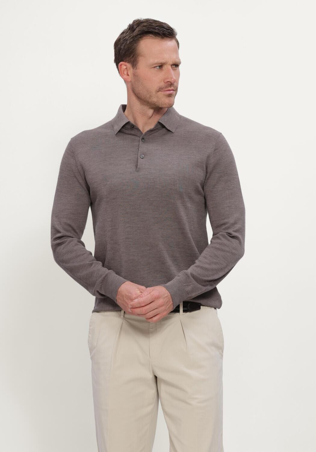 Taupe STEFANO LAURAN Trui POLO BUTTON MERINO - large