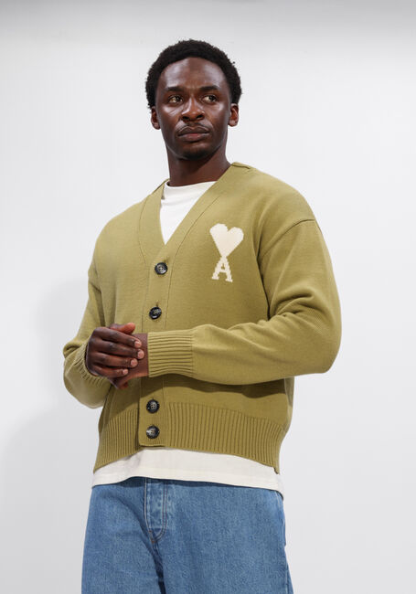 Groene AMI PARIS Vest CARDIGAN WITH CONTRASTED AMI DE COEUR - large