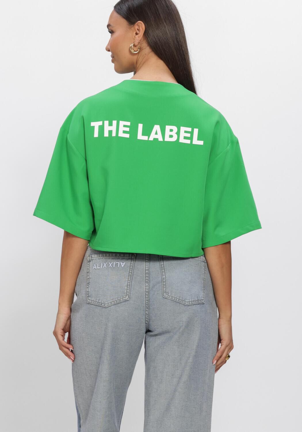 Groene ALIX THE LABEL Tops & T-shirts LADIES WOVEN CROPPED BASEBALL SHIRT - large