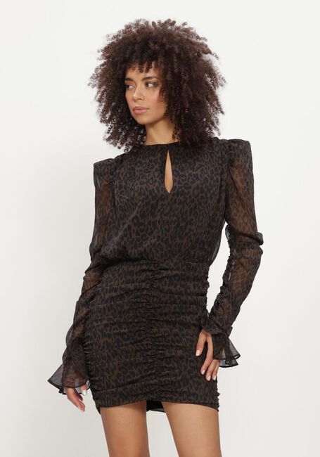 Bruine ROTATE Mini jurk RUCHED FLOWER MINI DRESS - large