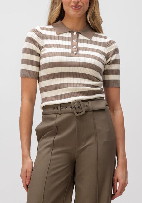 Bruine CO'COUTURE Trui BONNY STRIPE S/S POLO KNIT - large