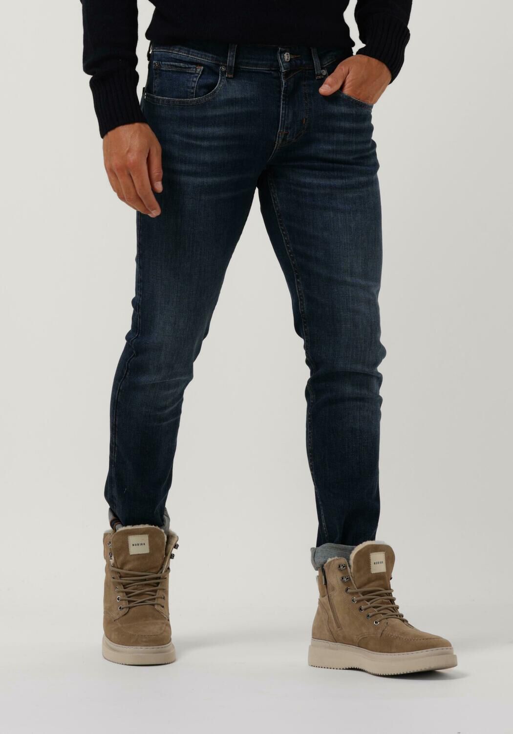 7 for all Mankind Slim Fit Jeans Heren Slimmy Tapered Stretch Tek Native, Maat: 29, Kleur: Donkerblauw