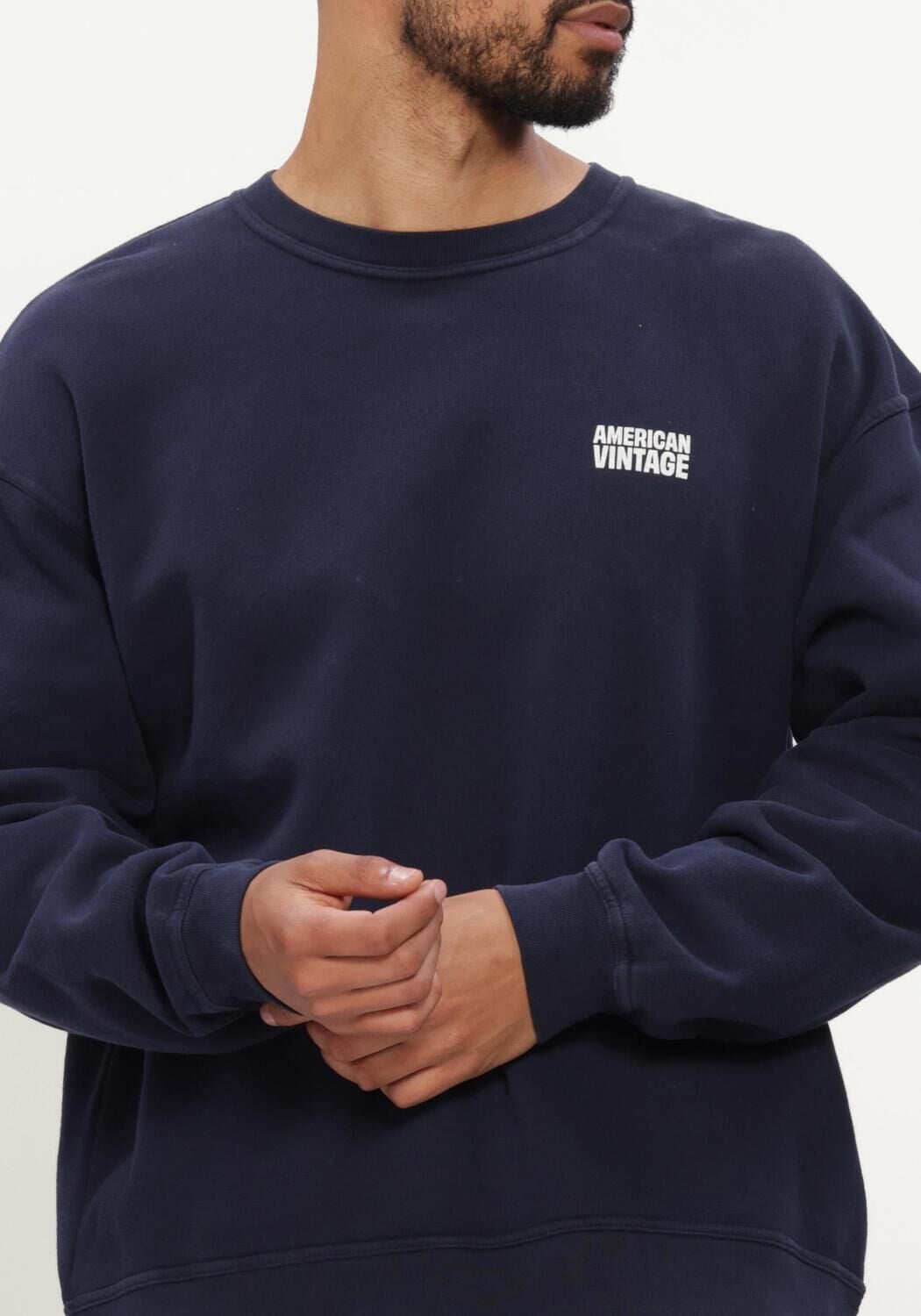 Donkerblauwe AMERICAN VINTAGE Sweater PLIZZY CREW - large