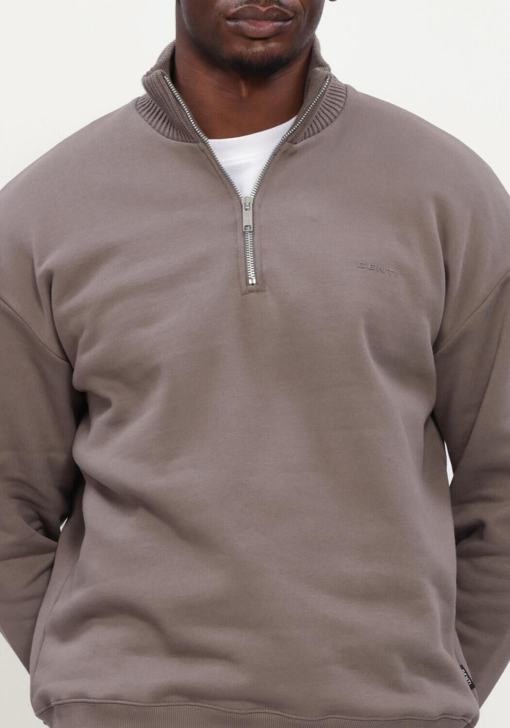 Taupe GENTI Sweater HALF ZIP SWEAT - large